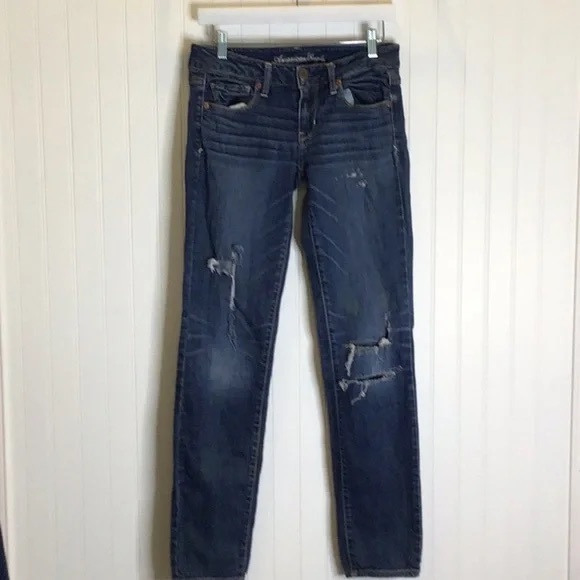 💖 American Eagle | 🦅 Skinny Distressed Jeans Size 4 X 32 - Picture 2 of 12